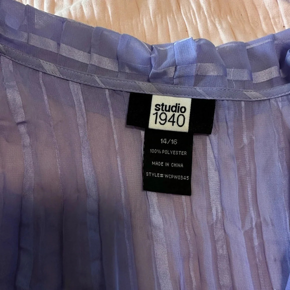 Purple stripe vintage women’s button front ruffle sheer top size 14/16 #1286 - Picture 8 of 9